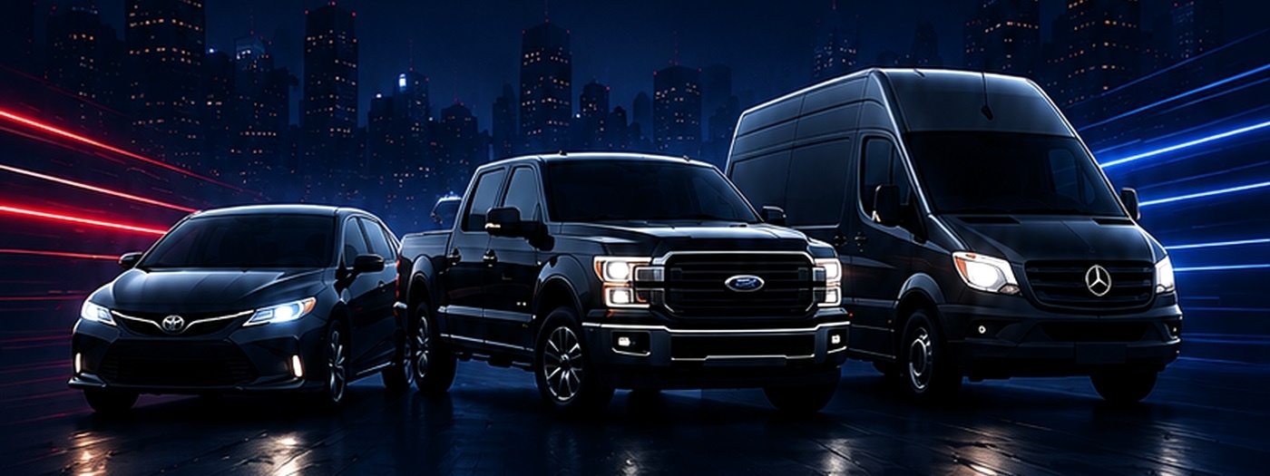 Sedan, pickup truck, and Sprinter van